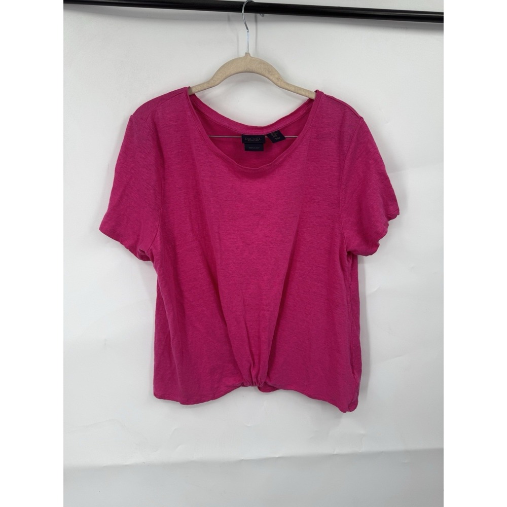 Rachel Roy 100% Linen Blouse Women XL Pink Preppy Barbie Feminine Beach Vacation